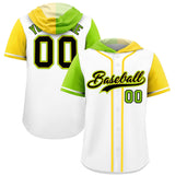 Custom White Neon Green and Gold Split Fashion Raglan Sleeves Authentic Baseball Hoodie Jersey