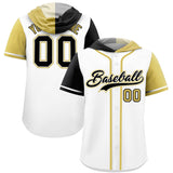 Custom White Black and Old Gold Split Fashion Raglan Sleeves Authentic Baseball Hoodie Jersey