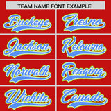 Custom Red Powder Blue and Neon Green Split Fashion Raglan Sleeves Authentic Baseball Hoodie Jersey