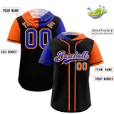 Custom Black Royal and Orange Split Fashion Raglan Sleeves Authentic Baseball Hoodie Jersey