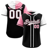 Custom Black Light Pink and White Split Fashion Raglan Sleeves Authentic Baseball Hoodie Jersey