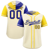 Custom Cream Royal and Gold Split Fashion Raglan Sleeves Authentic Baseball Hoodie Jersey