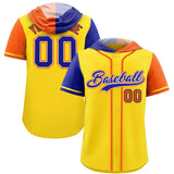 Custom Gold Royal and Orange Split Fashion Raglan Sleeves Authentic Baseball Hoodie Jersey