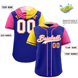 Custom Royal Gold and Pink Split Fashion Raglan Sleeves Authentic Baseball Hoodie Jersey