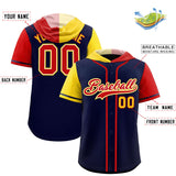 Custom Navy Gold and Red Split Fashion Raglan Sleeves Authentic Baseball Hoodie Jersey