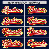 Custom Navy Gold and Red Split Fashion Raglan Sleeves Authentic Baseball Hoodie Jersey