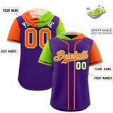 Custom Purple Neon Green and Orange Split Fashion Raglan Sleeves Authentic Baseball Hoodie Jersey