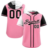 Custom Light Pink White and Black Split Fashion Raglan Sleeves Authentic Baseball Hoodie Jersey