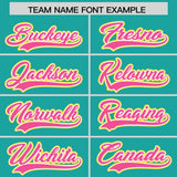 Custom Aqua Gold and Pink Split Fashion Raglan Sleeves Authentic Baseball Hoodie Jersey