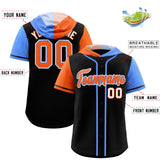 Custom Black Orange and Powder Blue Split Fashion Raglan Sleeves Authentic Baseball Hoodie Jersey