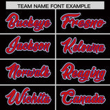 Custom Black Royal and Red Split Fashion Raglan Sleeves Authentic Baseball Hoodie Jersey