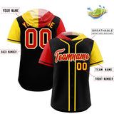 Custom Black Red and Gold Split Fashion Raglan Sleeves Authentic Baseball Hoodie Jersey