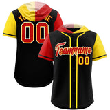 Custom Black Red and Gold Split Fashion Raglan Sleeves Authentic Baseball Hoodie Jersey
