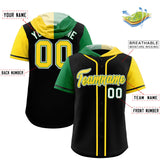 Custom Black Kelly Green and Gold Split Fashion Raglan Sleeves Authentic Baseball Hoodie Jersey