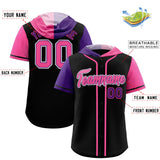 Custom Black Purple and Pink Split Fashion Raglan Sleeves Authentic Baseball Hoodie Jersey