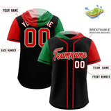 Custom Black Kelly Green and Red Split Fashion Raglan Sleeves Authentic Baseball Hoodie Jersey