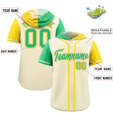 Custom Cream Bright Green and Gold Split Fashion Raglan Sleeves Authentic Baseball Hoodie Jersey