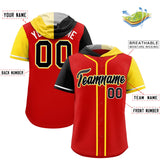 Custom Red Black and Gold Split Fashion Raglan Sleeves Authentic Baseball Hoodie Jersey