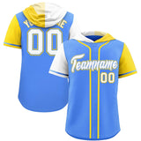 Custom Powder Blue White and Gold Split Fashion Raglan Sleeves Authentic Baseball Hoodie Jersey