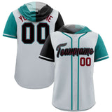 Custom Silver Black and Aqua Split Fashion Raglan Sleeves Authentic Baseball Hoodie Jersey