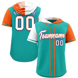 Custom Aqua White and Orange Split Fashion Raglan Sleeves Authentic Baseball Hoodie Jersey