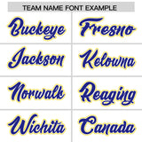 Custom White Royal and Gold Split Fashion Raglan Sleeves Authentic Baseball Hoodie Jersey