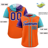 Custom Orange Purple and Sky Blue Split Fashion Raglan Sleeves Authentic Baseball Hoodie Jersey