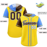 Custom Gold Brown and Powder Blue Split Fashion Raglan Sleeves Authentic Baseball Hoodie Jersey