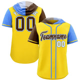 Custom Gold Brown and Powder Blue Split Fashion Raglan Sleeves Authentic Baseball Hoodie Jersey