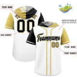 Custom White Black and Old Gold Split Fashion Raglan Sleeves Authentic Baseball Hoodie Jersey