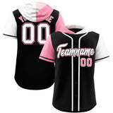 Custom Black Light Pink and White Split Fashion Raglan Sleeves Authentic Baseball Hoodie Jersey
