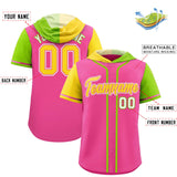 Custom Pink Gold and Neon Green Split Fashion Raglan Sleeves Authentic Baseball Hoodie Jersey