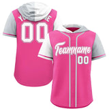 Custom Pink White and Silver Split Fashion Raglan Sleeves Authentic Baseball Hoodie Jersey