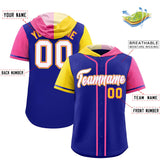 Custom Royal Gold and Pink Split Fashion Raglan Sleeves Authentic Baseball Hoodie Jersey