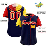 Custom Navy Gold and Red Split Fashion Raglan Sleeves Authentic Baseball Hoodie Jersey