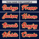 Custom Navy Gold and Red Split Fashion Raglan Sleeves Authentic Baseball Hoodie Jersey