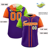 Custom Purple Neon Green and Orange Split Fashion Raglan Sleeves Authentic Baseball Hoodie Jersey
