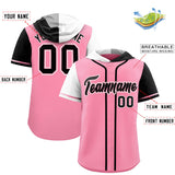 Custom Light Pink White and Black Split Fashion Raglan Sleeves Authentic Baseball Hoodie Jersey