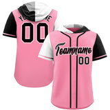 Custom Light Pink White and Black Split Fashion Raglan Sleeves Authentic Baseball Hoodie Jersey