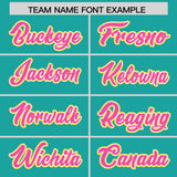 Custom Aqua Gold and Pink Split Fashion Raglan Sleeves Authentic Baseball Hoodie Jersey