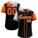 Custom Black Silver and Orange Split Fashion Raglan Sleeves Authentic Baseball Hoodie Jersey