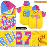 Custom Gold Powder Blue and Pink Split Fashion Raglan Sleeves Authentic Baseball Hoodie Jersey