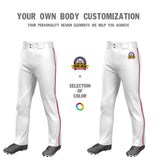 Custom White Red Pinstripe Fit Stretch Practice Pull  Up Baseball Pants