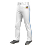 Custom White Powder Blue Pinstripe Fit Stretch Practice Loose-fit Baseball Pants