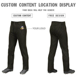 Custom Black Gold Pinstripe Fit Stretch Practice Pull  Up Baseball Pants