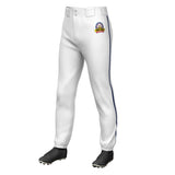 Custom White Navy Pinstripe Fit Stretch Practice Pull  Up Baseball Pants