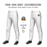 Custom White Black Pinstripe Fit Stretch Practice Pull  Up Baseball Pants