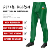 Custom Kelly Green White Pinstripe Fit Stretch Practice Pull  Up Baseball Pants