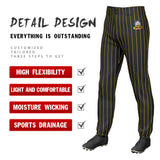 Custom Black Gold Pinstripe Fit Stretch Practice Pull  Up Baseball Pants