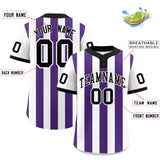 Custom White Purple Stripe Fashion Authentic Two-Button Baseball Jersey